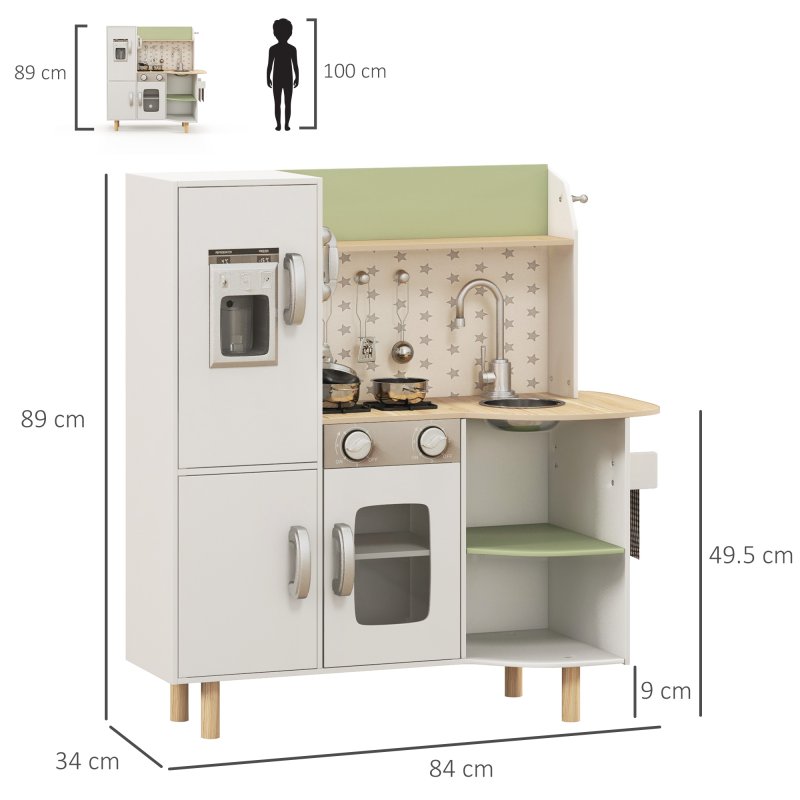 AIYAPLAY Toy Kitchen Playset, Kids Play Kitchen Role Playing Game with Phone, Ice Maker, Stove, Sink, Utensils, for Ages 3-6 Years - White