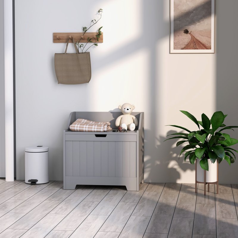 HOMCOM Storage Chest, Storage Trunk with Safety Hinge and U-shaped Cut-out Pull, Wooden Storage Box for Living Room, Entryway, 56.4 x 38 x 56 cm