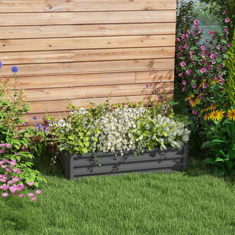 Outsunny 216L Rectangle Raised Garden Bed Box with Weatherized Steel Frame for Vegetables, Flowers and Herbs, 120 x 60 x 30.5cm, Light Grey