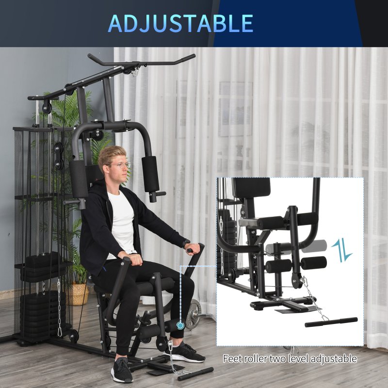 HOMCOM Multi Gym Workout Station, 45Kg Weight Stack Training System, Full Body Fitness for Home Gym, Black