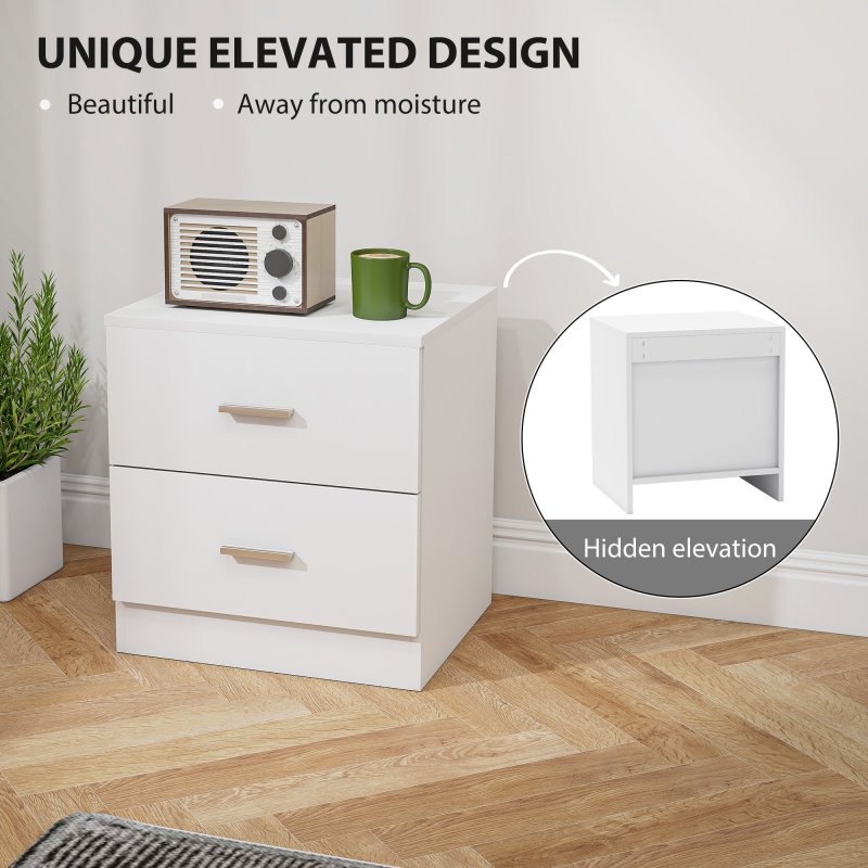 HOMCOM Bedside Table with 2 Drawers, Modern Nightstand, Cabinet Drawers Side Storage Unit for Bedroom, Living Room