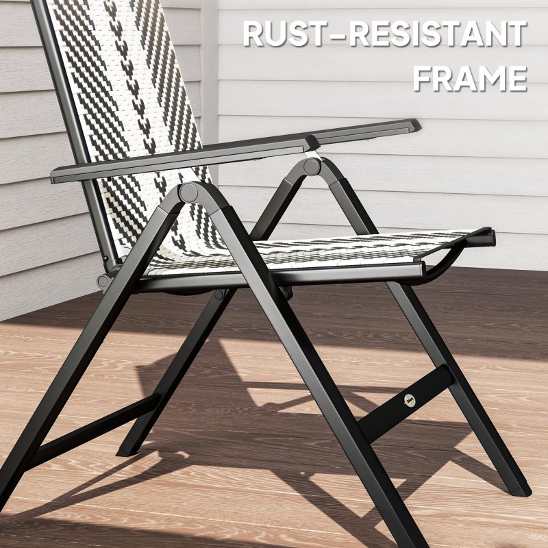 Outsunny Rattan Folding Chair Outdoor, 5-Position Adjustable Wicker Garden Dining Chair with High Backrest, Wide Armrest, for Patio, Terrace, Balcony, Black