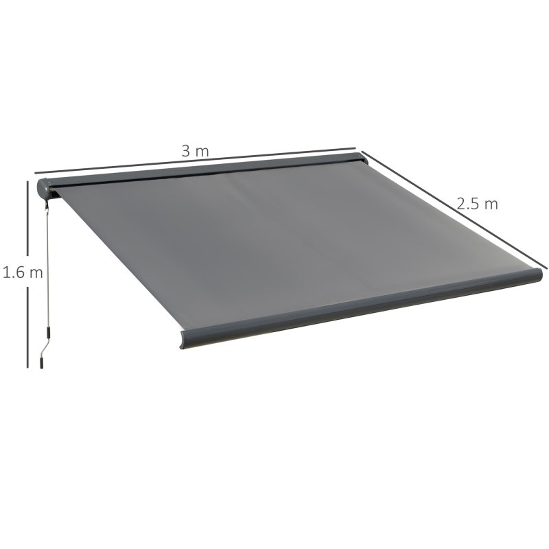Outsunny 3 x 2.5m Electric Awning with Remote Controller, Aluminium Frame DIY Retractable Awning, UV50+ Sun Shade Canopy for Garden Patio Deck Door Window, Grey