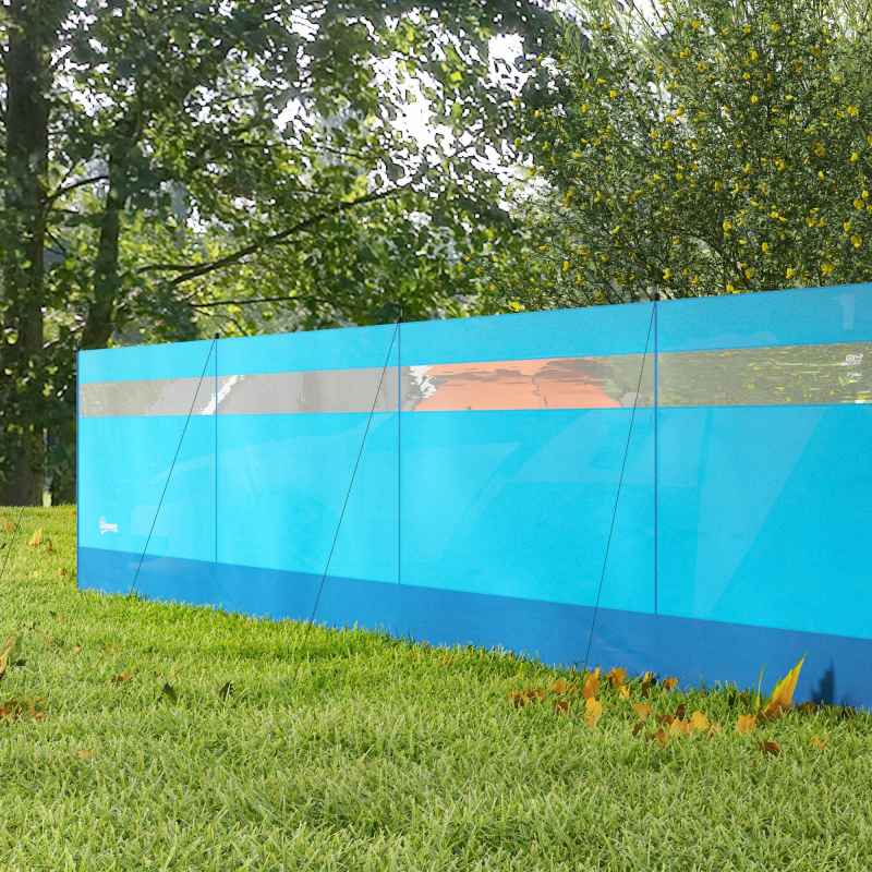 Outsunny Camping Windbreak, 5 Pole Windbreaker Blocker with Clear Windows, Carry Bag and Steel Poles, for Beach Caravan Campervan, 725 x 140cm, Blue