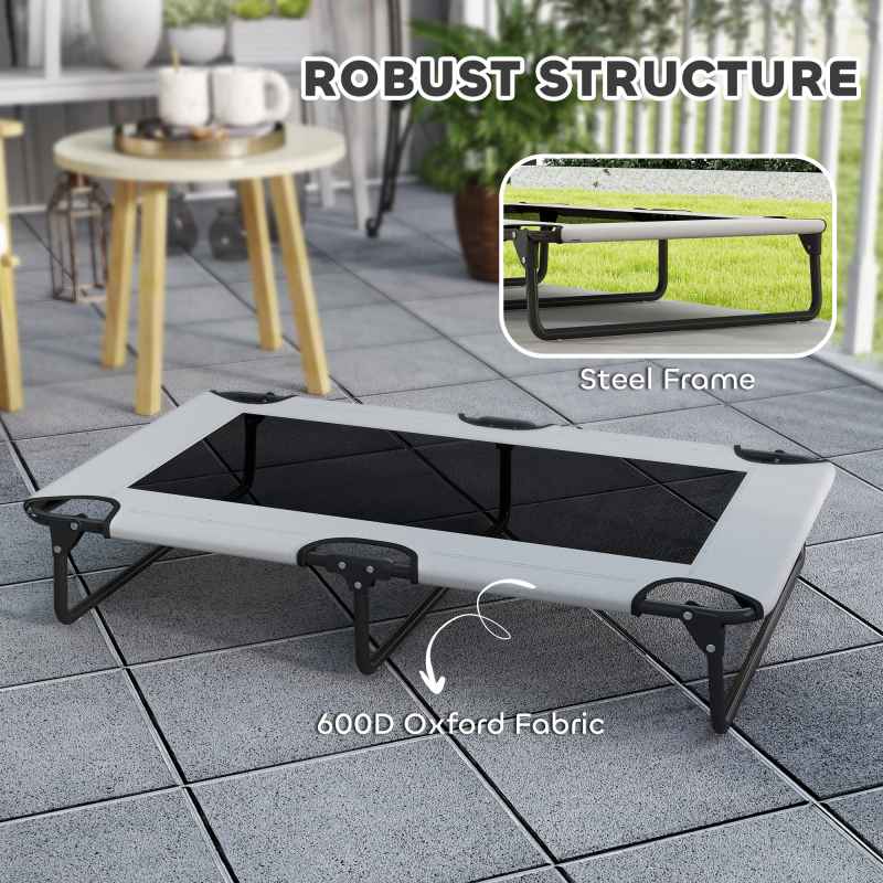 PawHut Raised Dog Bed, Portable Elevated Pet Cot with Breathable Mesh for Indoor Outdoor, for Large Dogs, 107 x 61 x 20 cm, Light Grey