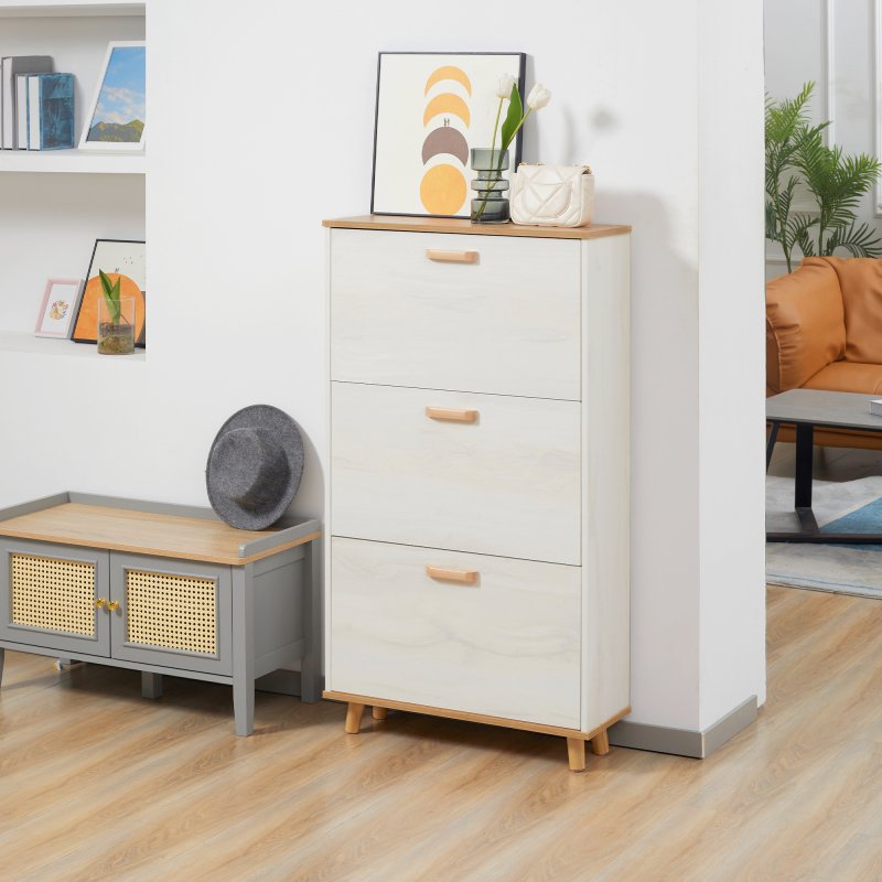 HOMCOM Narrow Shoe Cabinet, Slim Shoe Storage Cabinet with 3 Flip Drawers and Adjustable Shelves, 12 Pair of Shoes Organizer for Hallway, Entryway