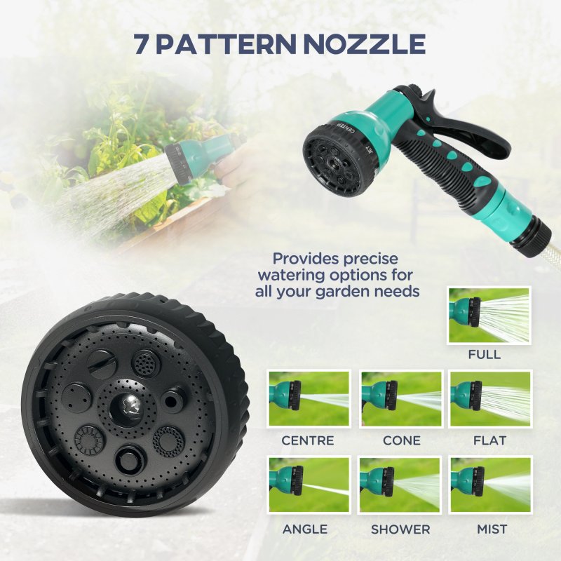 Outsunny Retractable Hose Reel Wall Mounted, 20+2m Garden Hose Pipe Reel with Lock, Auto Rewind, 7 in 1 Spray Nozzle, Includes Wall Fixings, 180?? Swivel, Outdoor Watering, Light Grey