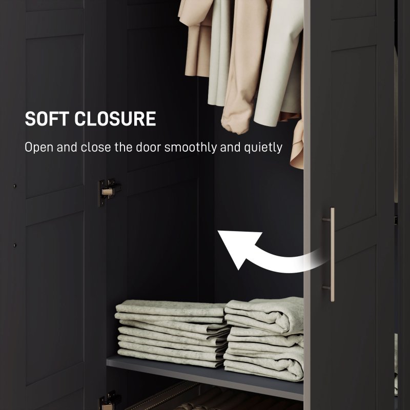 HOMCOM 2 Door Wardrobe for Bedroom, Double Wardrobe with Shelves and Hanging Rail, Modern Bedroom Furniture, Black