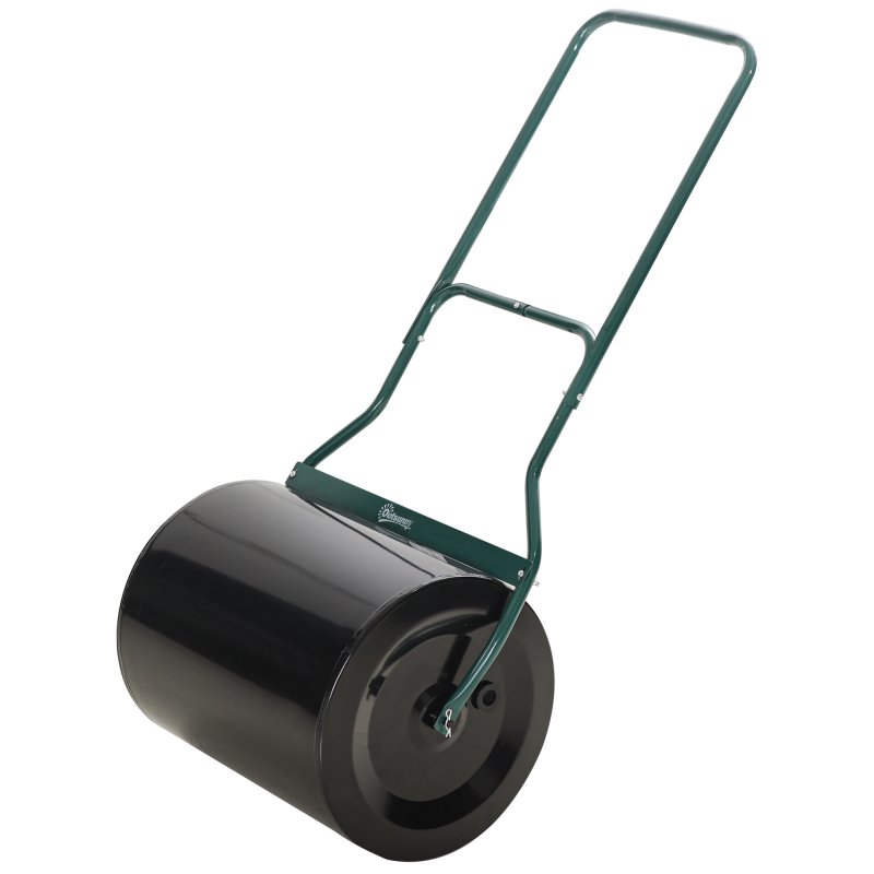 Outsunny 60L 50cm Steel Garden Lawn Roller Push Pull w/ Fillable Cylinder Water Sand Plug Lawn Flatten Seed Sow Rolling Drum w/ Handle