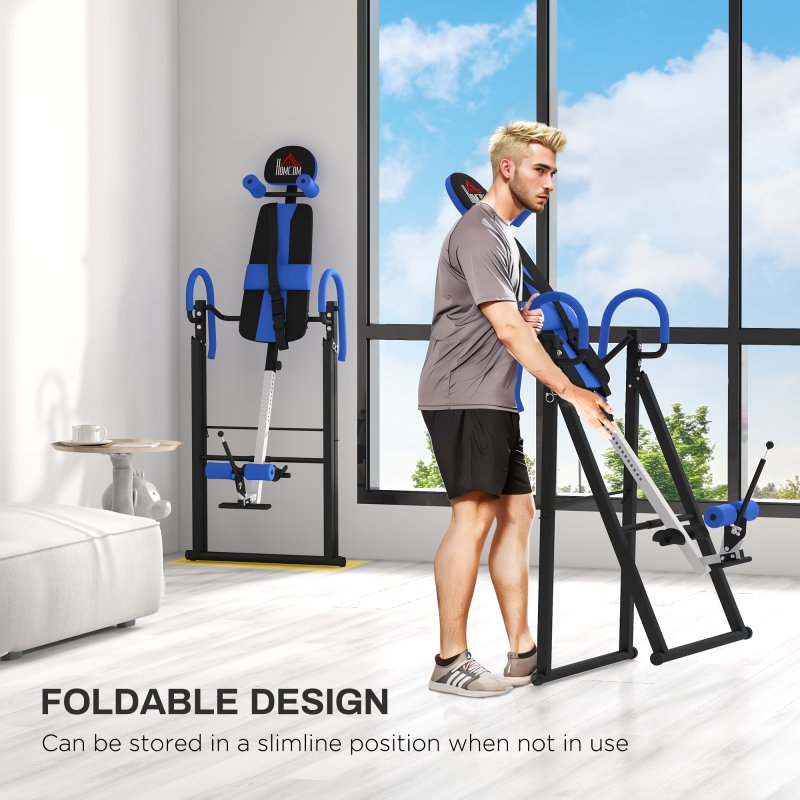HOMCOM Gravity Inversion Table w/ Safety Belt Adjustable Hand Stand Home Back Stretcher Machine For Muscle Pain Relief, Blue