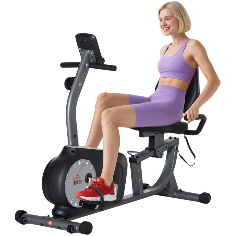 HOMCOM Exercise Bike with LCD Display, Stationary Bike with Quiet 8-Level Magnetic Resistance, Adjustable Seat and Backrest, Indoor Cycling Exercise Equipment for Home Gym Fitness Workout Training