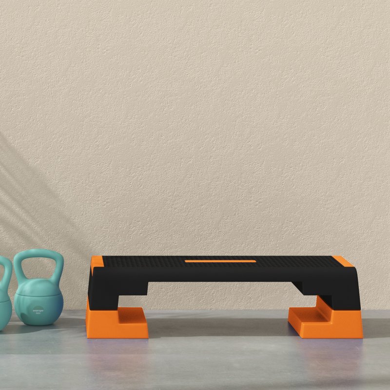 SPORTNOW Aerobic Step Platform, Exercise Stepper for Home Workout,, 15/20/25cm Height Adjustable, Non-Slip - Orange