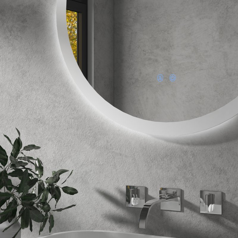 kleankin Round Bathroom Mirror with LED Lights, Wall-Mounted Dimmable Makeup Mirror with 3 Temperature Colours, Defogging Film, Memory Function, Hardwired, 60 x 60cm