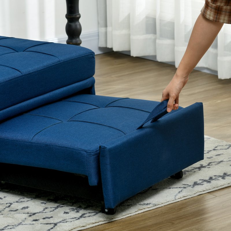 HOMCOM Convertible Chair Bed with Padding Seat, 4-in-1 Multi-Functional Sleeper Sofa Bed, Recliner with Adjustable Backrest, Side Pocket, Wheels and Pillow, for Living Room