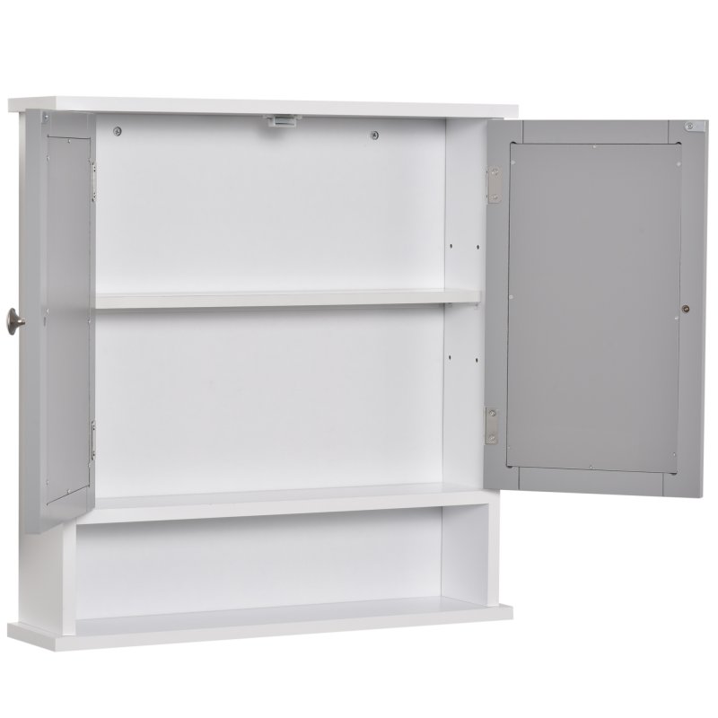 kleankin Mirror Cabinet Wall Mounted with Double Mirrored Doors, Hanging Cabinet with Cupboard and Shelf, Bathroom Wall Storage Organiser