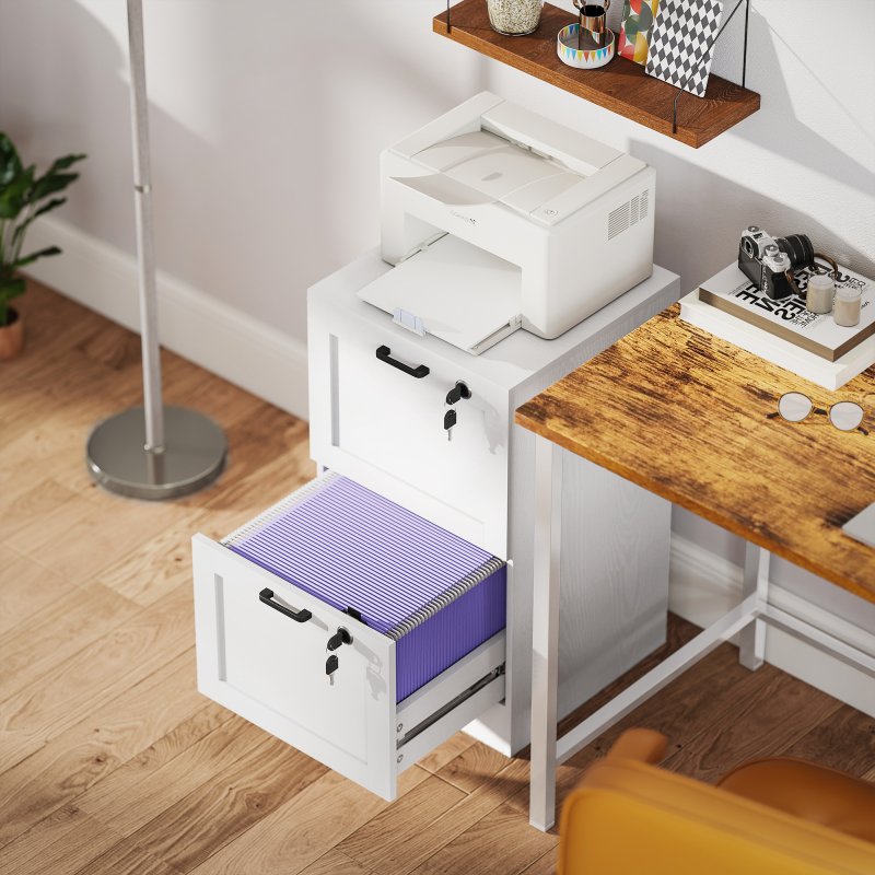 HOMCOM 2-Drawer Filing Cabinet, Lockable File Cabinet for A4, Letter, Office Storage Drawers with Lock for Home Office, 40 x 40 x 71 cm, White