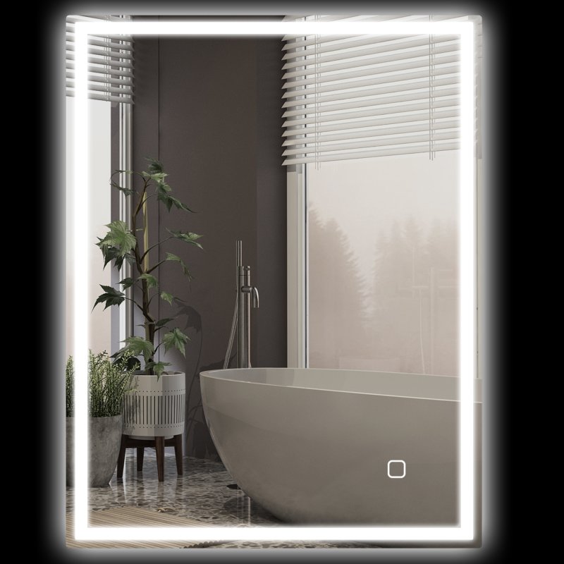 HOMCOM Bathroom Mirror with LED Lights, Illuminated Makeup Mirror with 3 Colours, Defogging Film and Memory Function, Hardwired, Horizontal or Vertical, 90 x 70cm