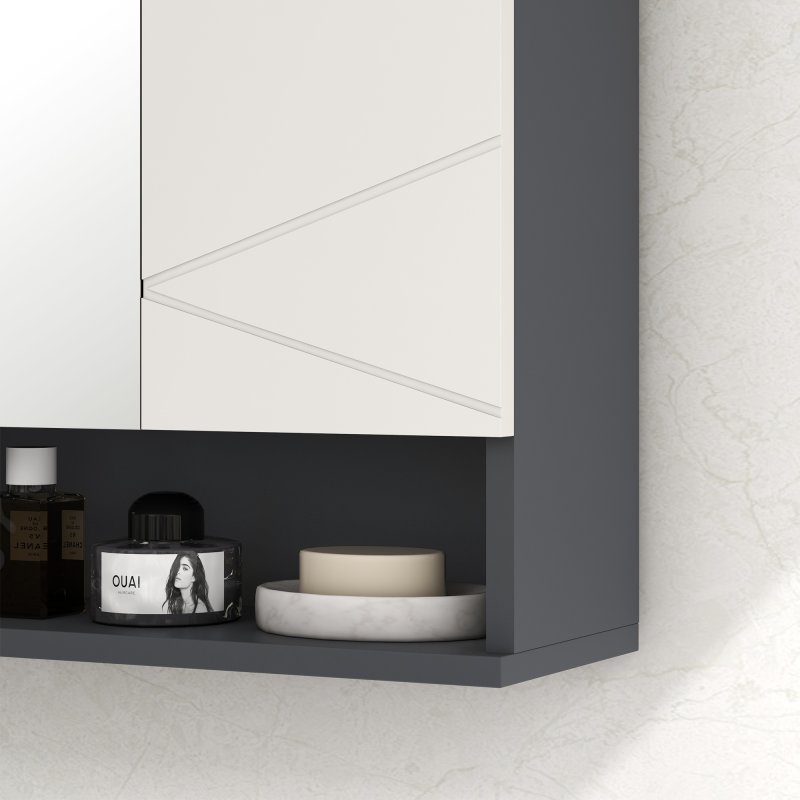 kleankin Bathroom Mirror Cabinet, Wall Mounted Bathroom Storage Cupboard with Adjustable Shelves, 55W x 17D x 55Hcm