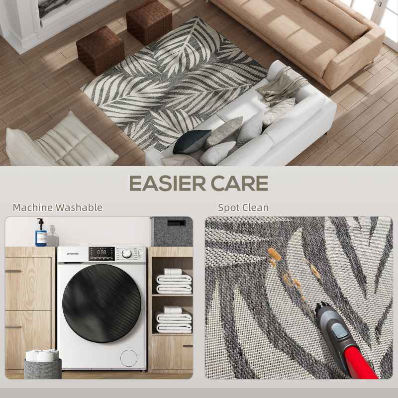 HOMCOM UV Resistant Indoor & Outdoor Area Rug, Easy-Cleaning Machine Washable Rug for Patio, Garden, Kitchen, Bathroom or Living Room, 170 x 120 cm, Grey
