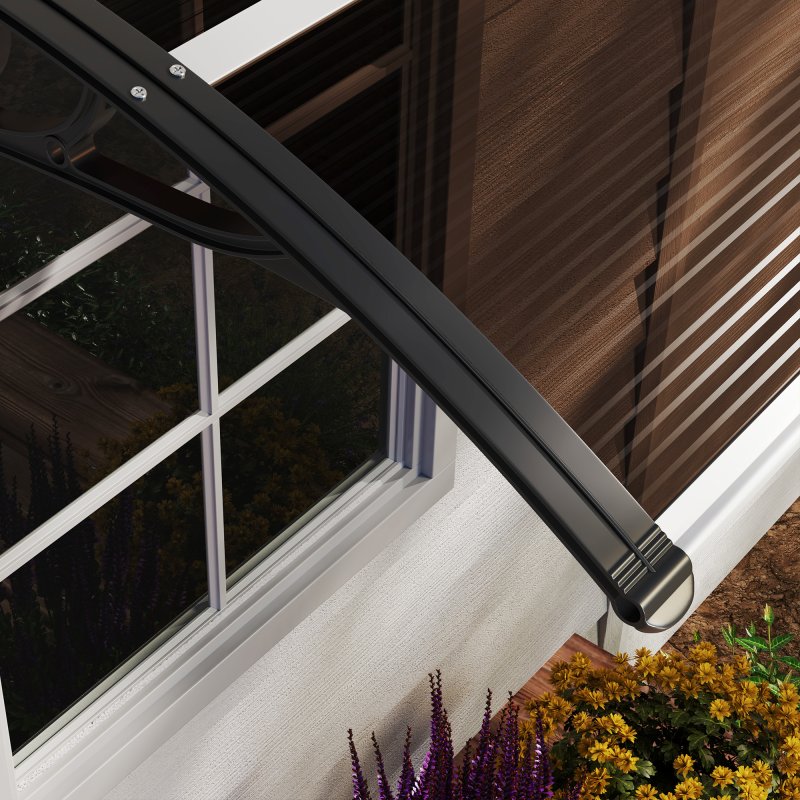 Outsunny Front Door Canopy Outdoor Awning Aluminium Rigid Plastic Polycarbonate Rain Shelter UV Water Rain Resistant 120 x 75cm
