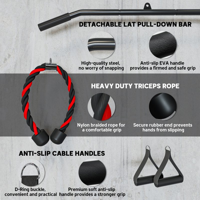 SPORTNOW Weight Pulley System, Cable Pulley System for Home Gym, Cable Machine LAT Pull Down Attachment for Biceps Curl, Tricep, Arm Workouts