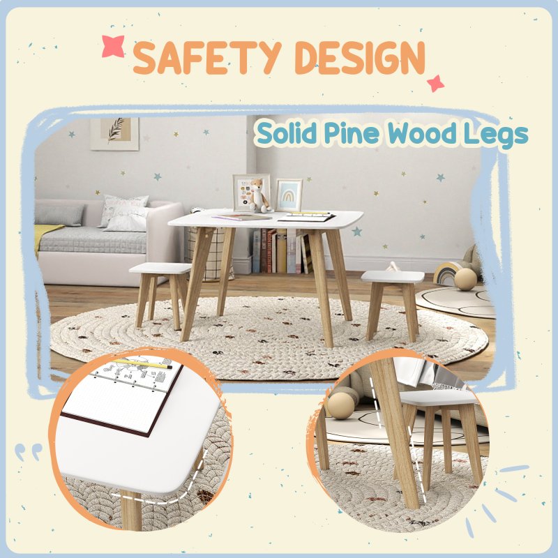 AIYAPLAY Kids Table and Chair Set, 3-Piece Toddler Furniture Set, Activity Play Table Chair Set for Playroom, Bedroom, Nursery, Classroom, for Ages 3-8 Years, White