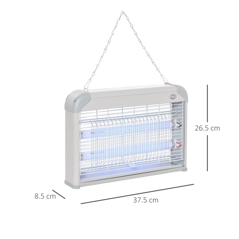 Outsunny Electric Fly Zapper, 20W Electric Fly Killer, Wall Hanging Bug Zapper Indoor & Outdoor Attracting Insect Mosquito Killer, Grey