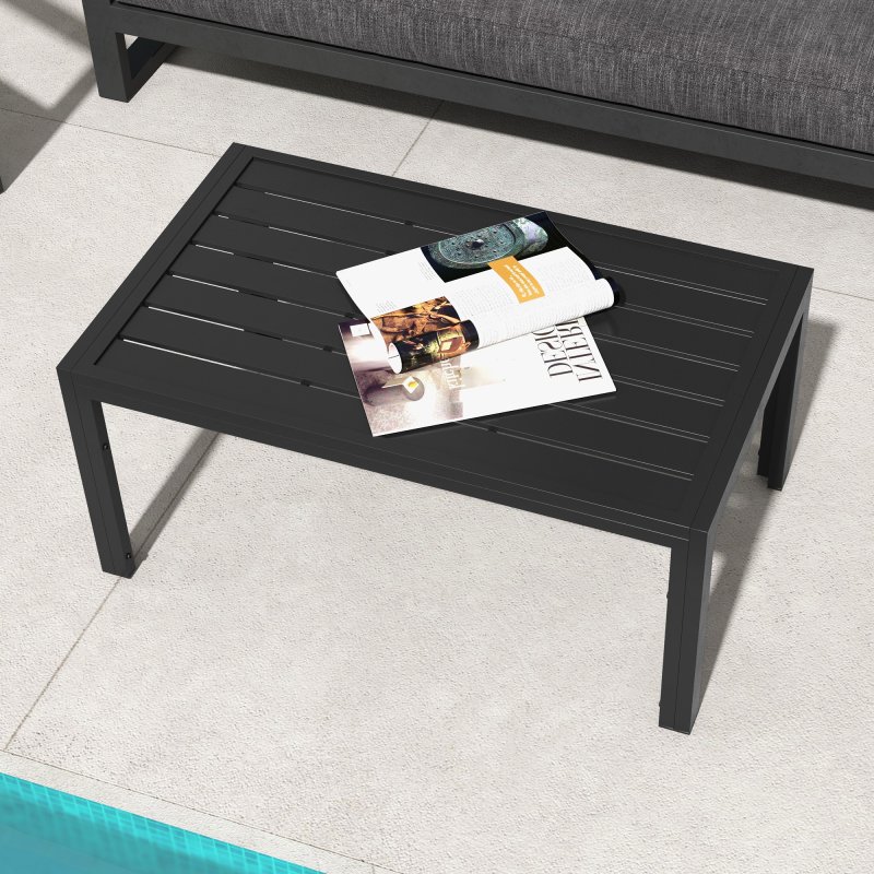 Outsunny Garden Coffee Table, Rectangular Patio Side Table with Steel Frame and Slat Tabletop for Outdoor, Balcony, 101.5 x 61cm, Black