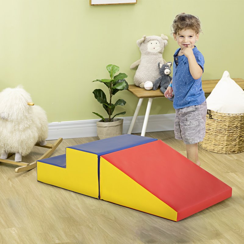 HOMCOM Soft Play Set, 2 Piece Kids Climb and Crawl Foam Play Activity Toys, Soft Play Equipment for Toddlers 12-36 Months, Red