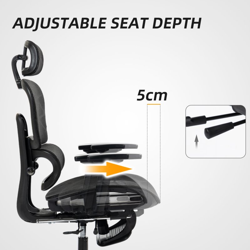 HOMCOM Ergonomic Office Chair, Mesh High Back Computer Desk Chair with 3 Level Adjustable Back, Adjustable Lumbar Support, Swivel Recliner with 3D Armrest, Headrest, Footrest, Black