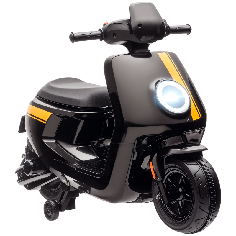 AIYAPLAY 6V Kids Electric Motorbike, Ride on Motorbike with Headlight, Music, Forward Reverse, Training Wheels, for Ages 18-36 Months, Black