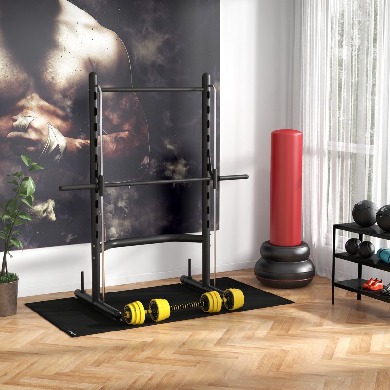 HOMCOM Smith Machine Squat Rack with Pull-Up Bar, Adjustable Weight Rack, Multi-Functional Weight Lifting Barbell Stand for Home, Gym, Strength Training