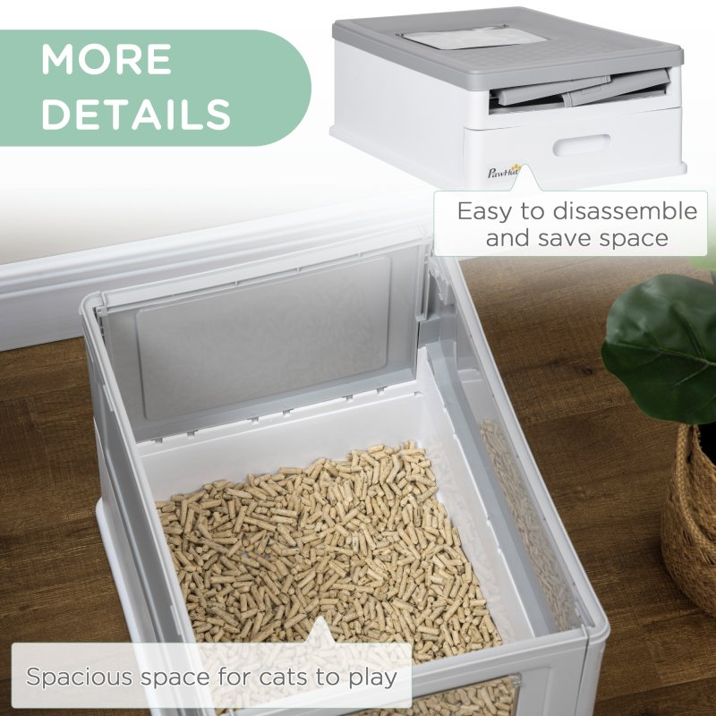 PawHut Cat Litter Tray with Hood Enclosed Cat Litter Box Pet Toilet w/ Lid, Scoop, Front Entry, 47.5 x 35.5 x 36.7cm - Grey