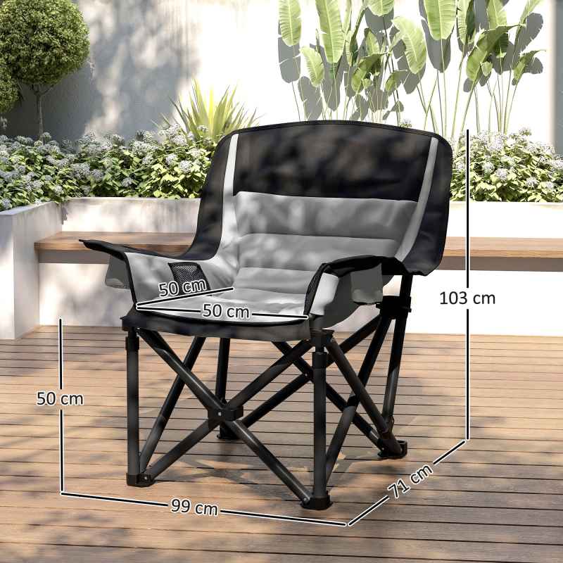 Outsunny Folding Camping Chair for Adults, Portable Padded Folding Chair with Cup Holders, Side Pockets and Carry bag for Picnic, Hiking, Fishing, Grey