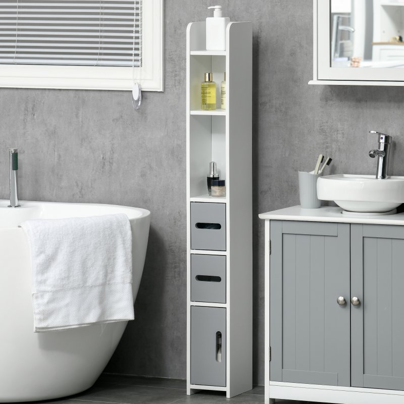 kleankin Modern Bathroom Storage Cabinet, Freestanding Tall Bathroom Cabinet with Open Shelves and 3 Cupboards with Door, for Bedroom Hallway