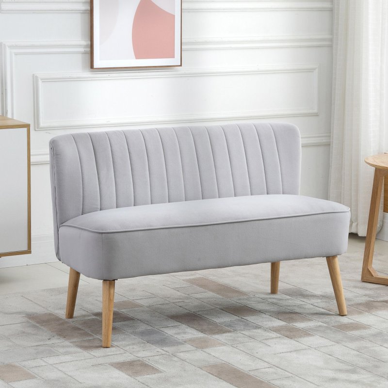 HOMCOM Modern Velvet Double Seat Sofa w/ Wood Frame Foam Padding High Back Soft Comfortable Compact Couch Home Office Stylish Plush Touch Grey