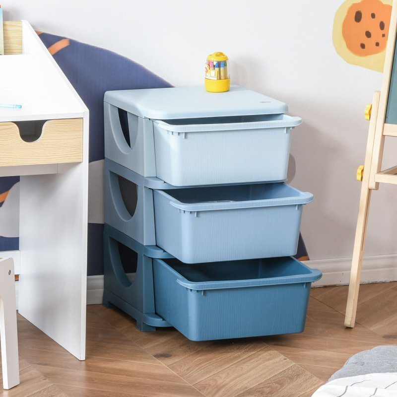 HOMCOM Kids Storage Units with 3 Drawers 3 Tier Chest Vertical Dresser Tower Toy Organiser for Nursery Playroom Kindergarten 