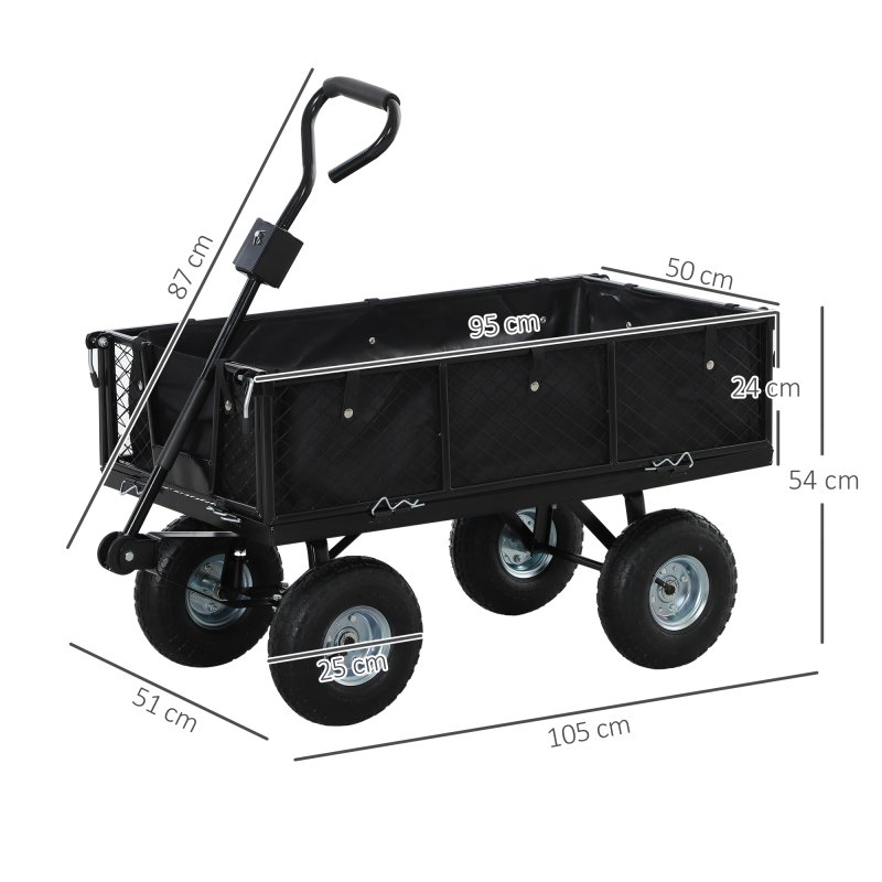 Outsunny Garden Trolley Cart, Heavy Duty Festival Trolley with Removable Liner, Quick-Release Sides, 10
