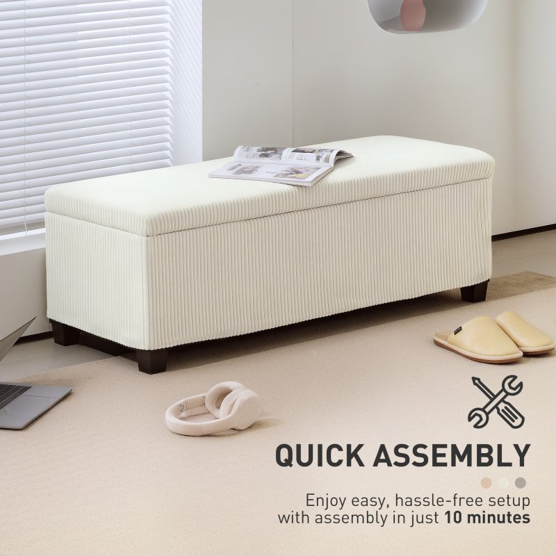 HOMCOM Storage Ottoman Bench, Corduroy Footstool with Removable Lid and Legs, 112cm Storage Chest Box for Living Room, Bedroom, Hallway