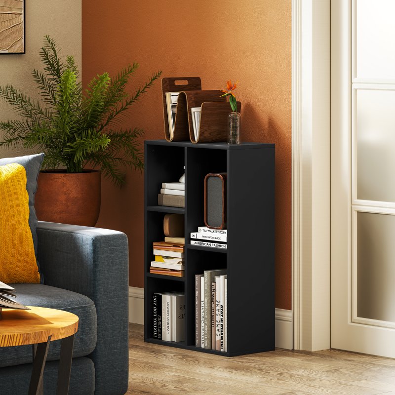 HOMCOM 2 Tier Bookshelf, Modern Cube Bookcase with 5 Open Storage Compartments, Freestanding Display Storage Unit for Living Room, Bedroom, Study