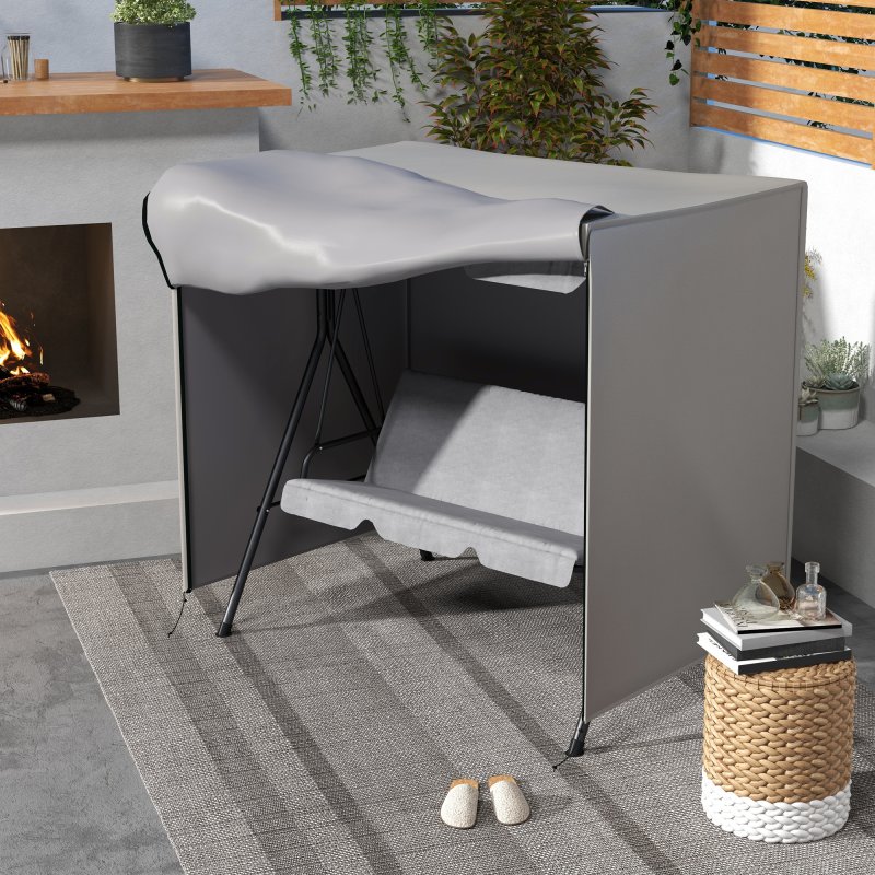 Outsunny 3 Seater 600D Oxford Patio Swing Chair Cover Outdoor Garden Furniture Rain Protection Protector Waterproof Anti-UV, 177 x 114 x 152cm, Light Grey
