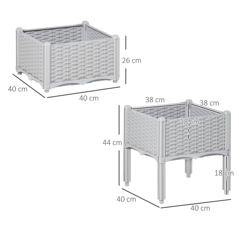 Outsunny Set of 2 26L Garden Raised Bed Elevated Patio Flower Plant Planter Box PP Vegetables Planting Container, Grey