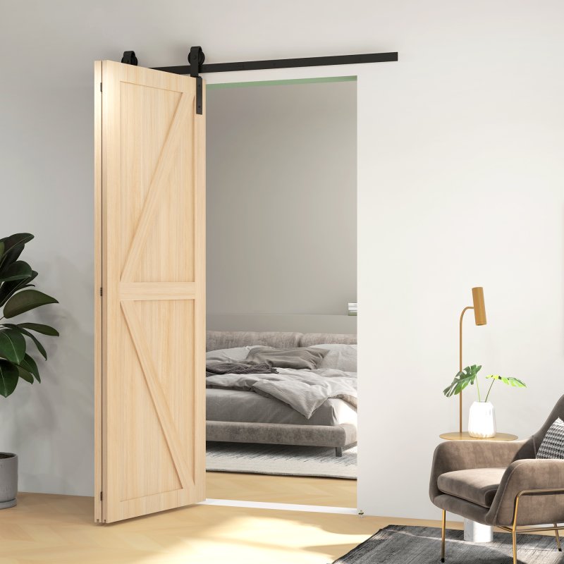 HOMCOM 5FT/152.5CM Bi-Folding Sliding Barn Door Hardware Track Kit, Heavy Duty Sliding Door Kit for 2 Doors with J Shape Hanger