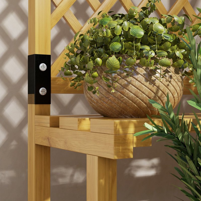 Outsunny 2 Tier Wooden Plant Stand with Trellis, Freestanding Raised Garden Bed for Climbing Plants, Planter Box to Grow Vegetables, Herbs and Flowers for Garden, Patio, Yellow