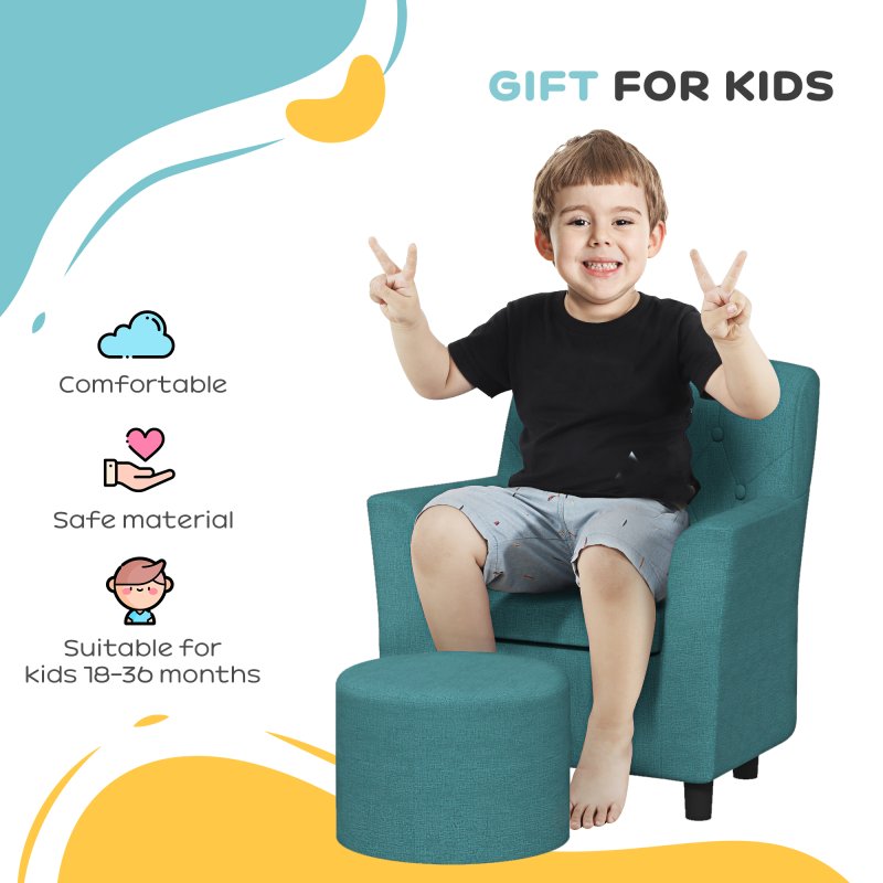 AIYAPLAY Kids Sofa Set, Toddler Chair with Footrest, Single Seater Kids Armchair for Playroom Bedroom, Blue
