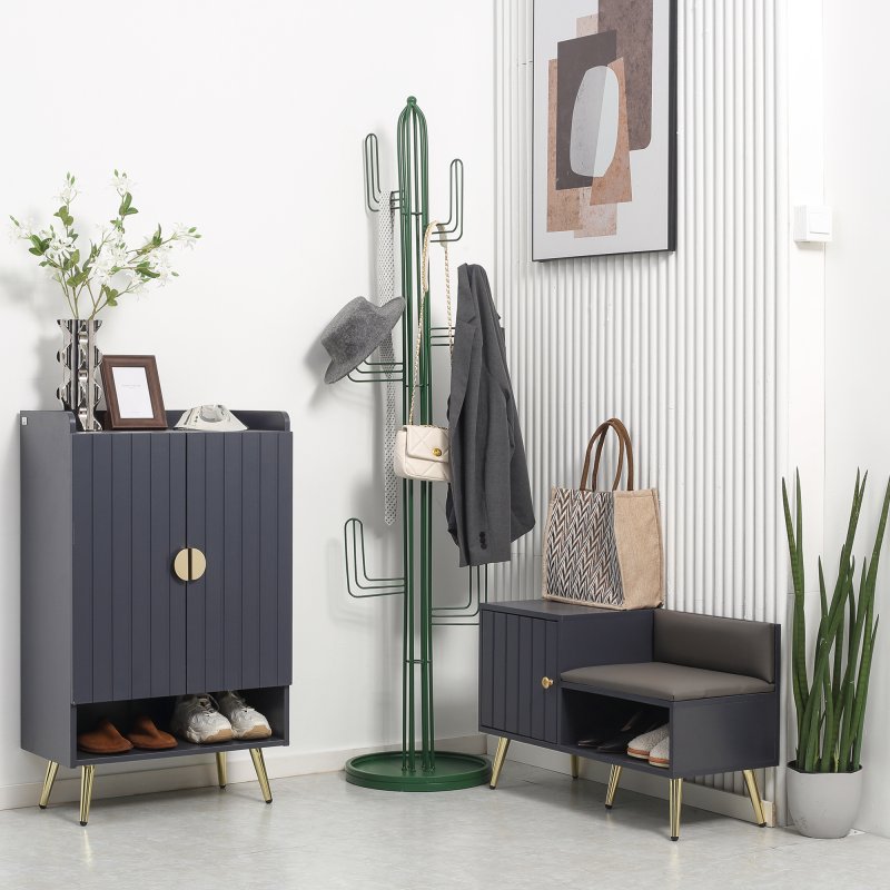 HOMCOM Shoe Bench with Storage, Shoe Cabinet with Seating Cushion, Open Compartment and Table Top for Entryway, Hallway