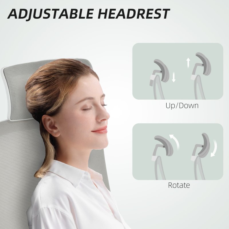 HOMCOM Executive Office Chair, Ergonomic Mesh High Back Desk Chair with Flip-up Armrest, Adjustable Lumbar Support, Rotatable Headrest, Grey