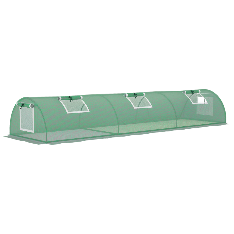 Outsunny PE Mini Greenhouse, 3 M Portable Tunnel Green House with 5 Mesh Windows, Green Grow House Steel Frame for Indoor and Outdoor, Green