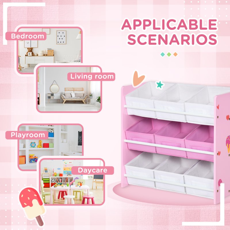ZONEKIZ Kids Storage Unit Toy Box Organiser Bookshelf w/ Nine Removable Baskets, for Bedroom, Nursery, Playroom - Pink