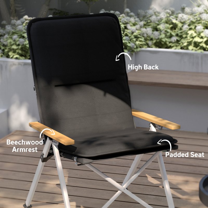 Outsunny Portable Camping Chair for Adults, High Back Folding Chair with Padded Seat and Carry Bag, Outdoor Recliner for Hiking, Fishing, Beach and Picnic, Black